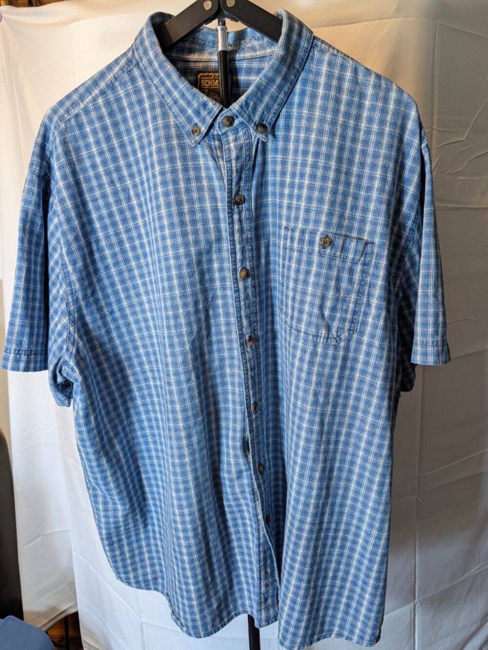 C.E. Schmidt Workwear 3x Short Sleeve Button Sturdy work Shirts Blue Plaid